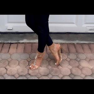 COPY - NWT Clear Strappy Heels Rhinestones Stiletto, multiple sizes, stunning!